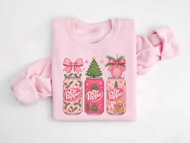 Christmas Dr Pepper Sweatshirt Pink Bow Festive Holiday Hoodie Trendy Xmas Soda Sweater Coquette Bow Coke Tshirt Dr Pepper Lover Gift 1763350310311.jpg