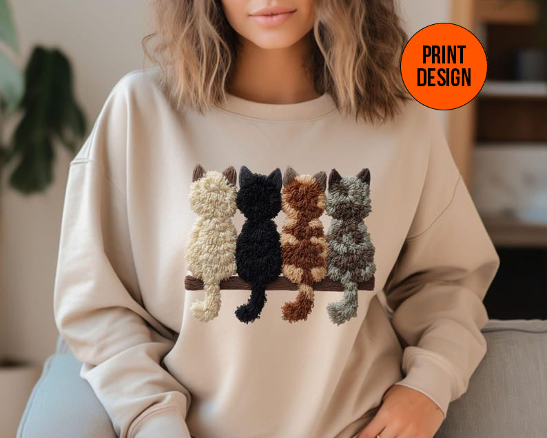 Faux Yarn Cats Sweatshirt Cat Mom Sweater Cat Lover Gift Cat Owner Hoodie Black Cat Hoodie Animal Lover Gift Not Embroidery 1763364742270.jpg