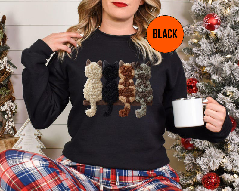 Faux Yarn Cats Sweatshirt Cat Mom Sweater Cat Lover Gift Cat Owner Hoodie Black Cat Hoodie Animal Lover Gift Not Embroidery 1763364743111.jpg