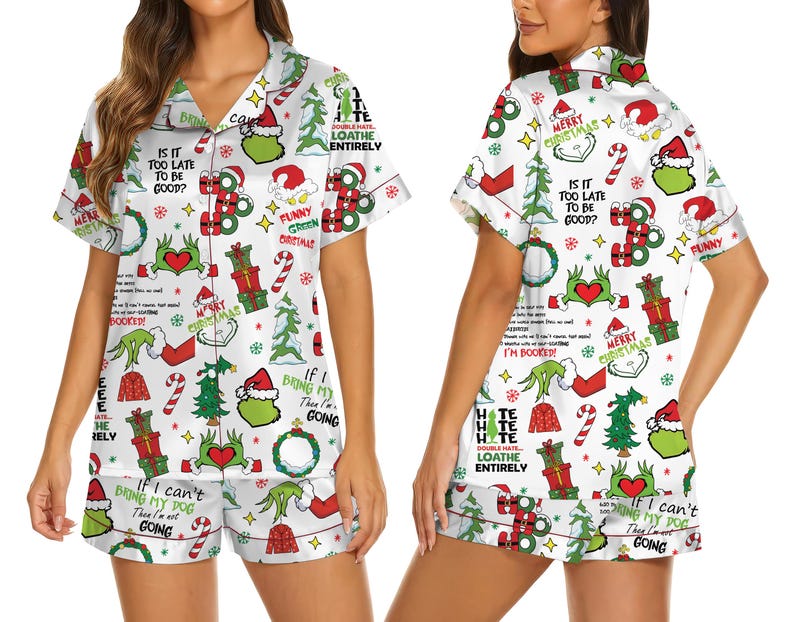 Christmas Pajama Set Funny Santa  Tree Print Sleepwear Festive Holiday Loungewear 1763374327428.jpg