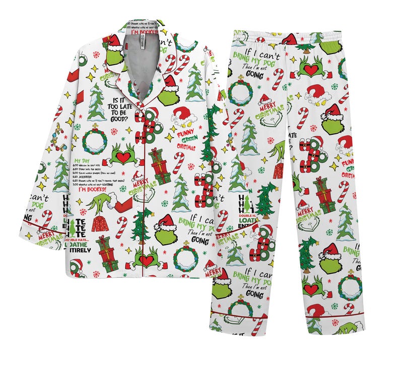 Christmas Pajama Set Funny Santa  Tree Print Sleepwear Festive Holiday Loungewear 1763374327477.jpg