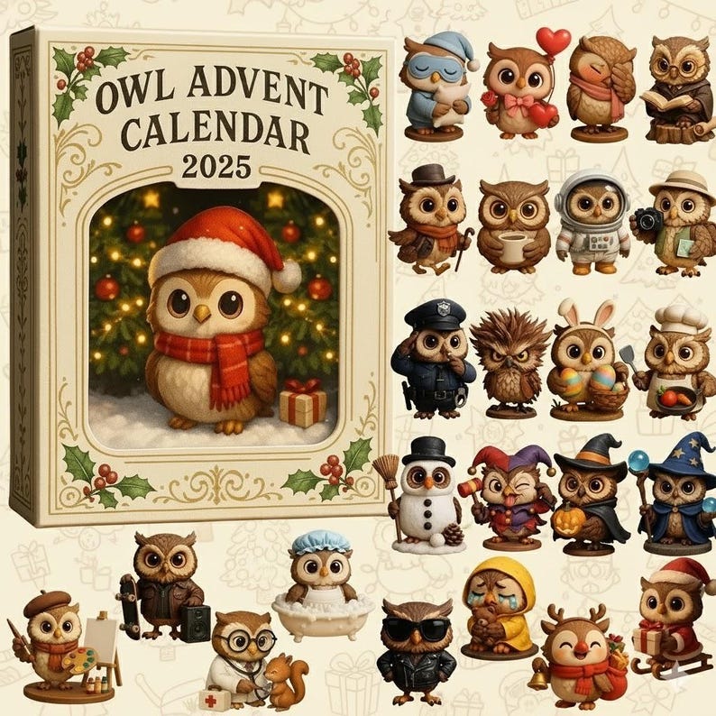 Owl Advent Calendar 2025 24 Christmas Countdown Cute Animal Ornament Christmas Home Decor 1763459544366.jpg