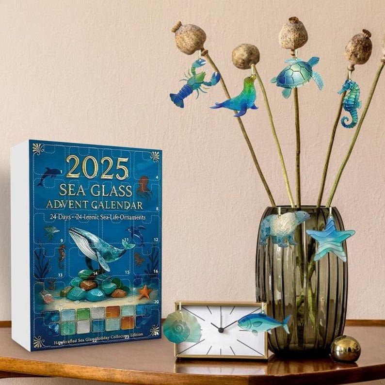 Sea Glass Advent Calendar 2025 Beach Lovers Ocean Lovers Gift Christmas Countdown With Ocean Ornaments Holiday Decor  Unique Xmas Gift 1763521278012.jpg
