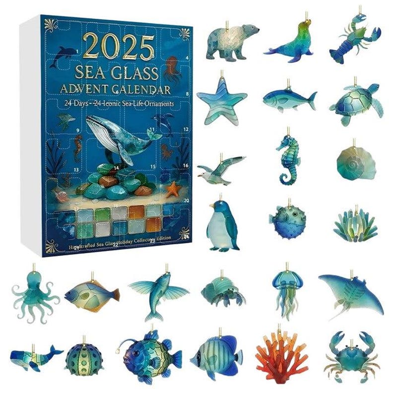 Sea Glass Advent Calendar 2025 Beach Lovers Ocean Lovers Gift Christmas Countdown With Ocean Ornaments Holiday Decor  Unique Xmas Gift 1763521278077.jpg