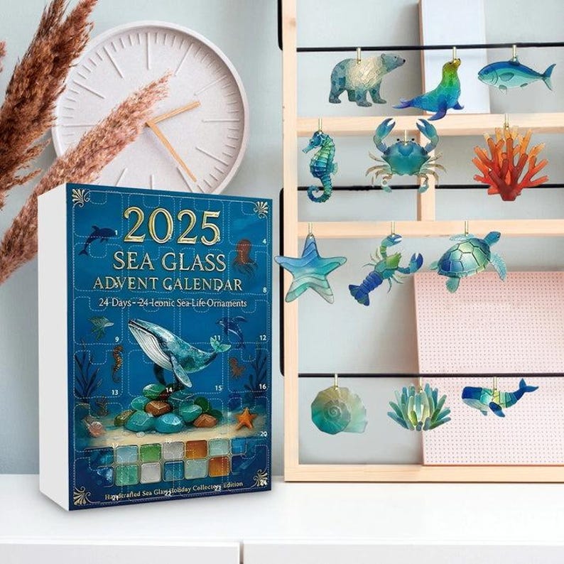 Sea Glass Advent Calendar 2025 Beach Lovers Ocean Lovers Gift Christmas Countdown With Ocean Ornaments Holiday Decor  Unique Xmas Gift 1763521278121.jpg