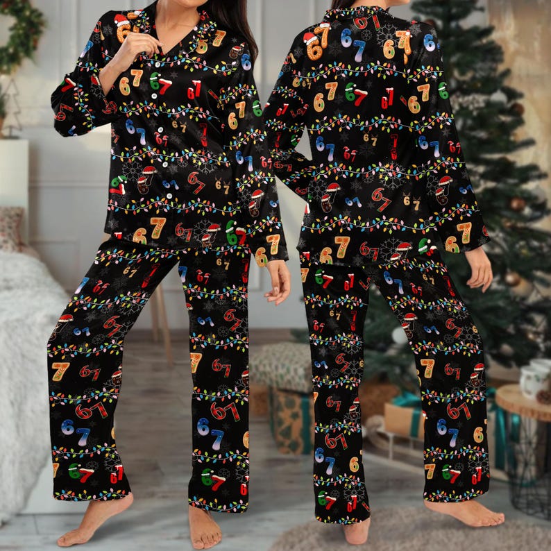 Trendy Six Seven Meme Christmas Pajama Set Santa Says Six Seven Pajamas Set Six Seven Pjs Set 67 Christmas Pjs Set Gift 1763525812543.jpg