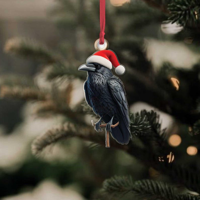 Raven Christmas Ornament Flat 2d Ornament With Santa Hat Gothic Holiday Decor Unique Gift For Crow Lovers And Nature Enthusiasts Gift 1763535402984.jpg