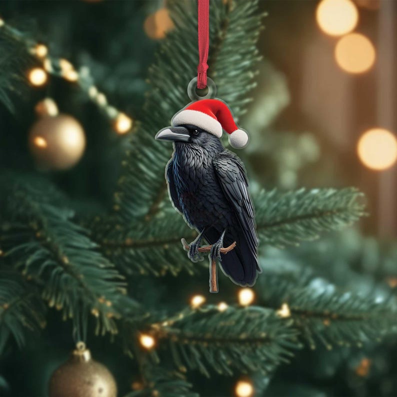 Raven Christmas Ornament Flat 2d Ornament With Santa Hat Gothic Holiday Decor Unique Gift For Crow Lovers And Nature Enthusiasts Gift 1763535403062.jpg