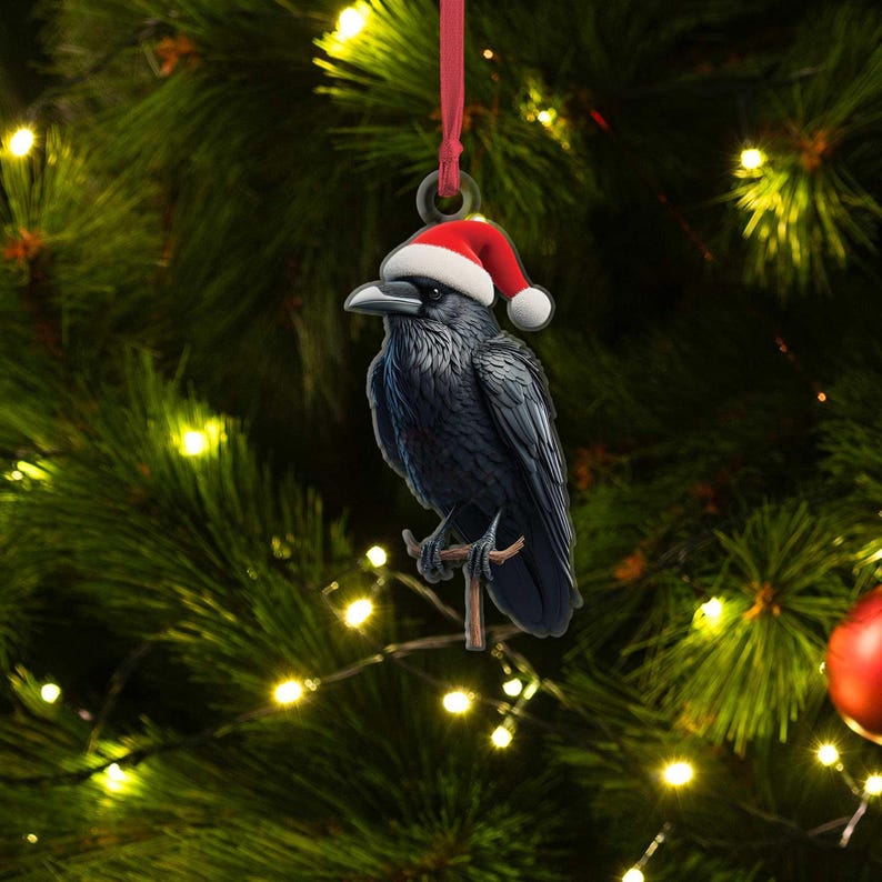 Raven Christmas Ornament Flat 2d Ornament With Santa Hat Gothic Holiday Decor Unique Gift For Crow Lovers And Nature Enthusiasts Gift 1763535403704.jpg
