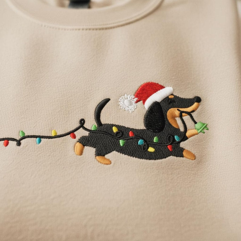Embroidered Dachshund Christmas Sweatshirt With Santa Hat And Lights Design 1763540527502.jpg