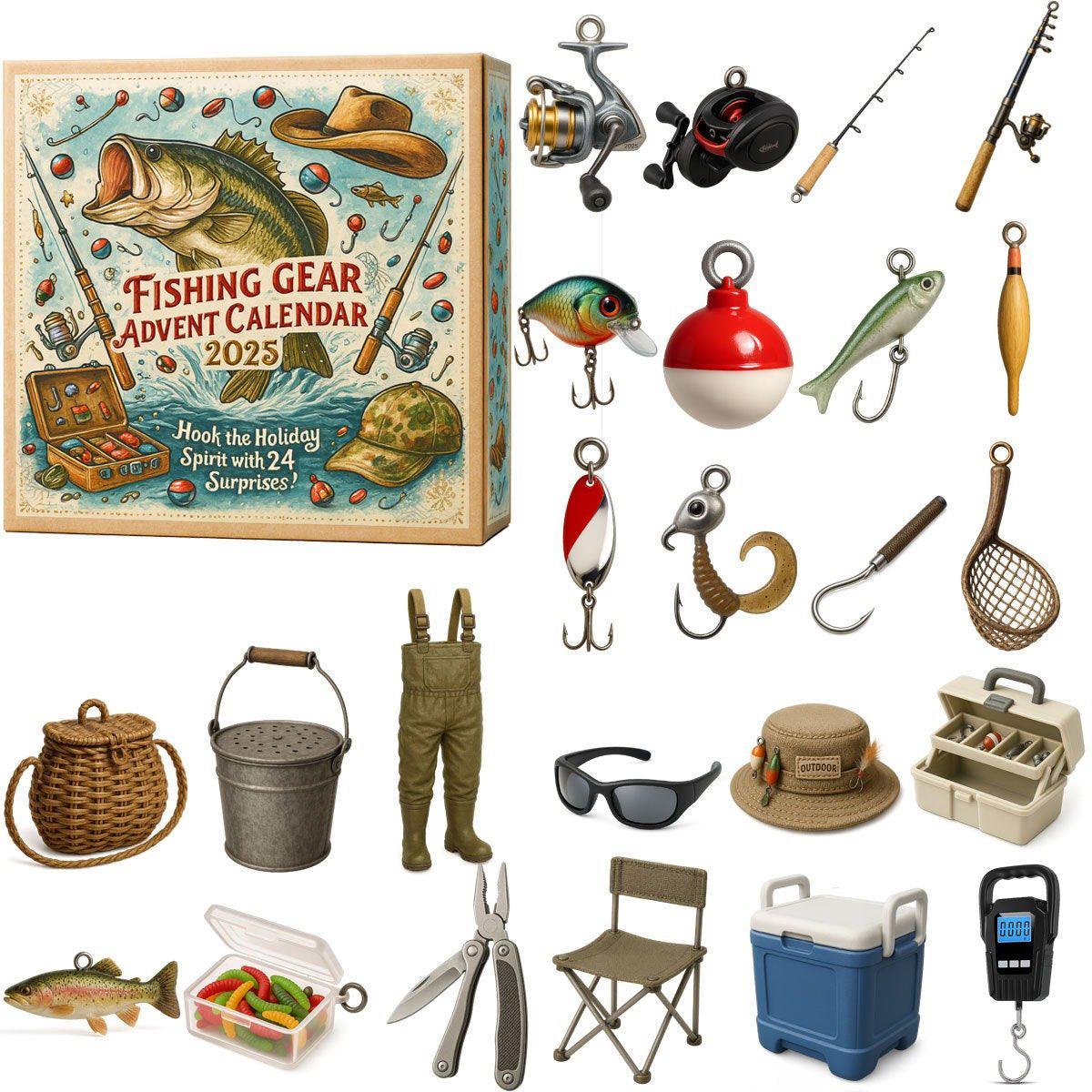advent calendar fishing lures Bait Set Make the countdown to Christmas unforgettable with the Mystery Tackle Box 12 Days of Fishmas Advent Calendara festive 2025 Fishing Gear Advent Calendar