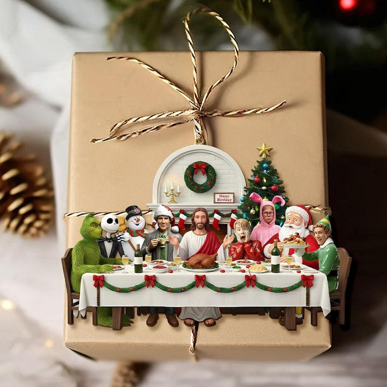 Funny Christmas Movie Dinner Acrylic Ornament Jesus Santa And Movie Characters 1763607454687.jpg
