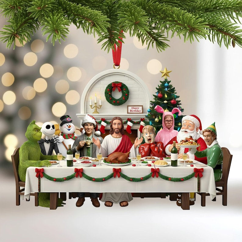 Funny Christmas Movie Dinner Acrylic Ornament Jesus Santa And Movie Characters 1763607454706.jpg