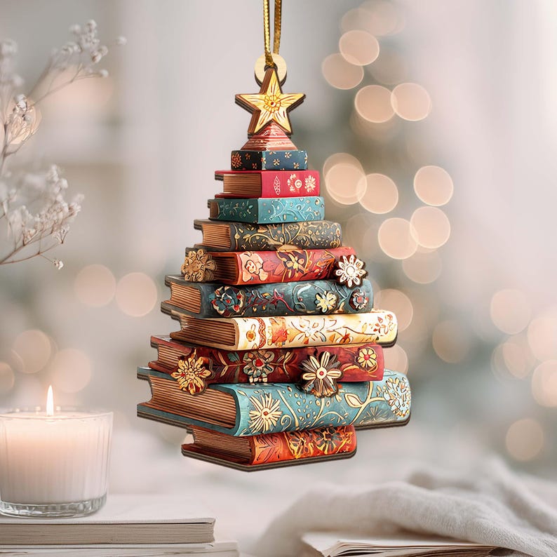 Christmas Book Tree Wood Ornament Christmas Tree Book Gift Book Lover Gift Book Club Ornament Bookish Ornament Book Exchange Gifts 1763631084885.jpg