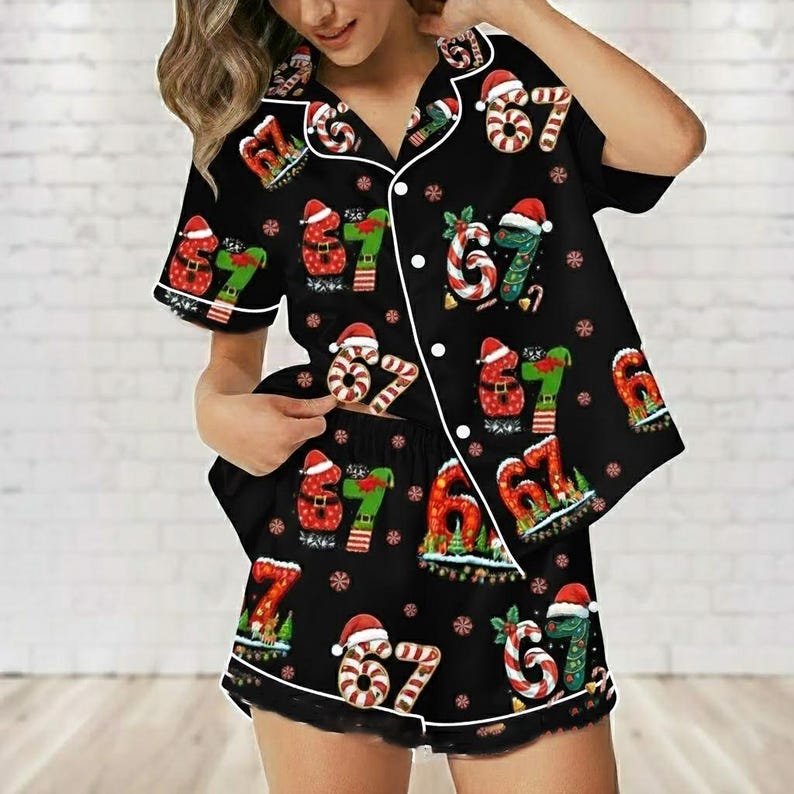 Six Seven Christmas Pajama Set 67 Meme Christmas Sleepwear Teen Slang Loungewear 6 7 Six Seven Pjs Funny Teenager Santa Says Six Seven 1763710370710.jpg