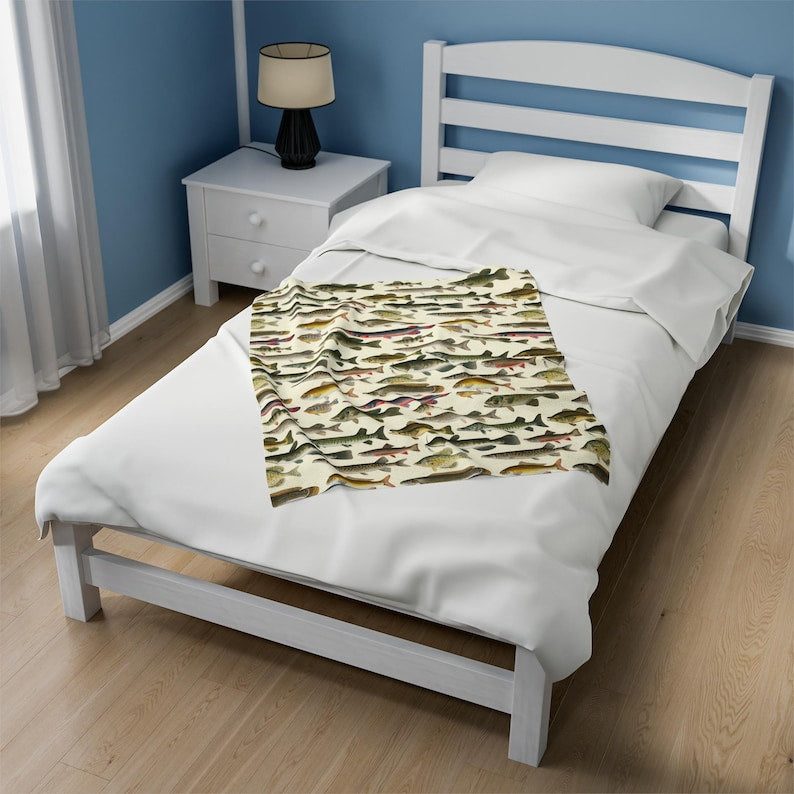 Vintage Freshwater Gamefishing Blanket  Cabin Lodge Blanket  Soft Velveteen Plush Blanket  Toddler Comfy Throw  Bass Catfish Blanket 1763712117628.jpg