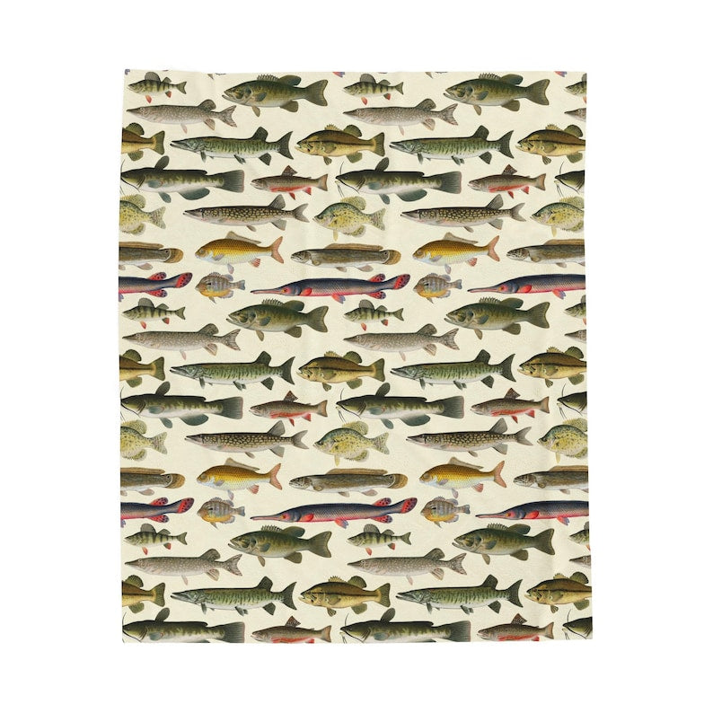 Vintage Freshwater Gamefishing Blanket  Cabin Lodge Blanket  Soft Velveteen Plush Blanket  Toddler Comfy Throw  Bass Catfish Blanket 1763712117644.jpg