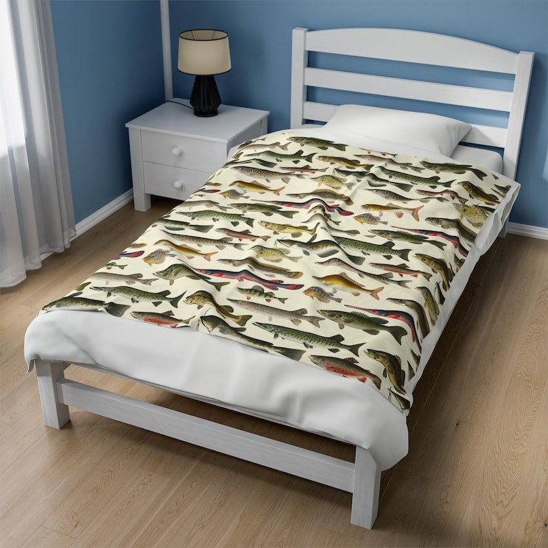 Vintage Freshwater Gamefishing Blanket  Cabin Lodge Blanket  Soft Velveteen Plush Blanket  Toddler Comfy Throw  Bass Catfish Blanket 1763712118199.jpg