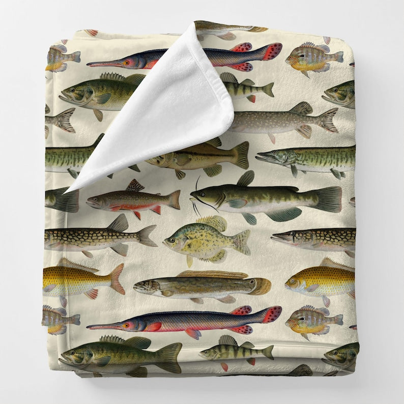 Vintage Freshwater Gamefishing Blanket  Cabin Lodge Blanket  Soft Velveteen Plush Blanket  Toddler Comfy Throw  Bass Catfish Blanket 1763712118210.jpg