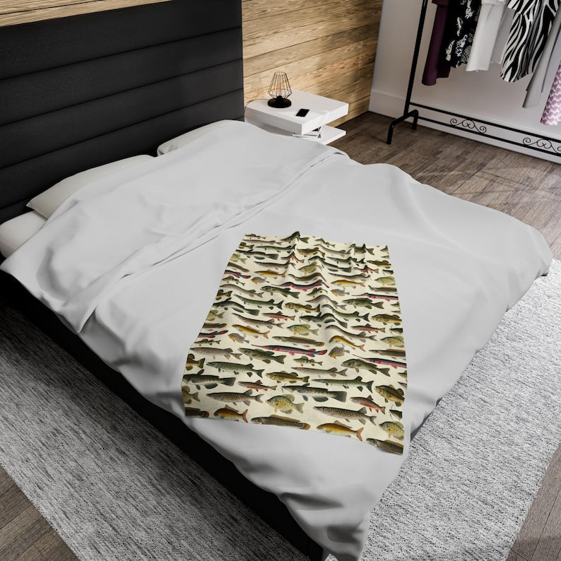 Vintage Freshwater Gamefishing Blanket  Cabin Lodge Blanket  Soft Velveteen Plush Blanket  Toddler Comfy Throw  Bass Catfish Blanket 1763712118234.jpg