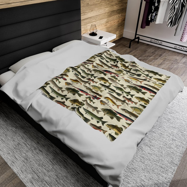 Vintage Freshwater Gamefishing Blanket  Cabin Lodge Blanket  Soft Velveteen Plush Blanket  Toddler Comfy Throw  Bass Catfish Blanket 1763712118252.jpg