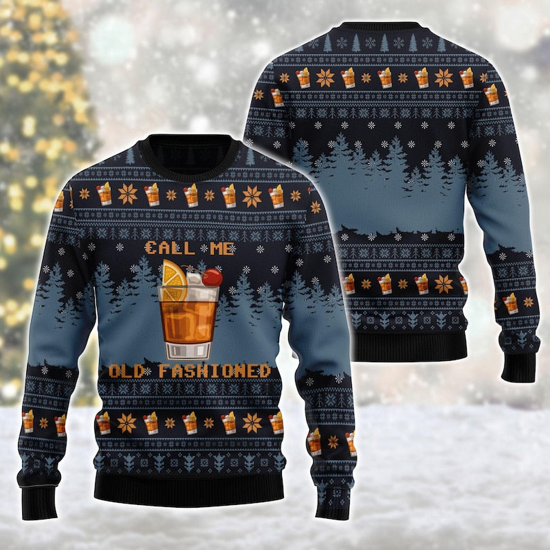 Call Me Old Fashioned Christmas Sweater Funny Whiskey Lover Ugly Xmas Sweater Cocktail Holiday Gift Happy Holiday Sweater Christmas Gift 1763714672966.jpg