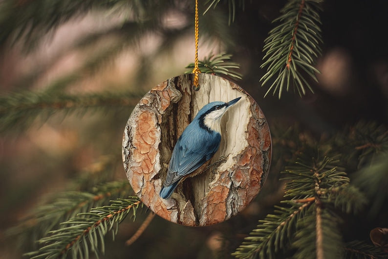 Nuthatch Ceramic Christmas Ornament Handcrafted Woodland Bird Decoration 1763778905346.jpg