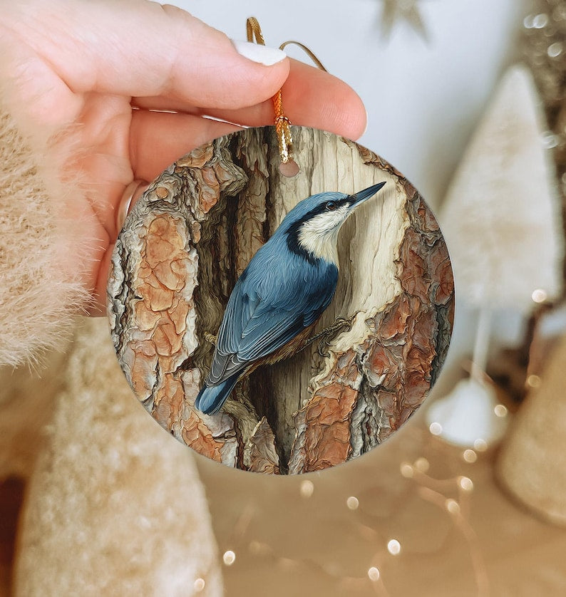 Nuthatch Ceramic Christmas Ornament Handcrafted Woodland Bird Decoration 1763778905348.jpg