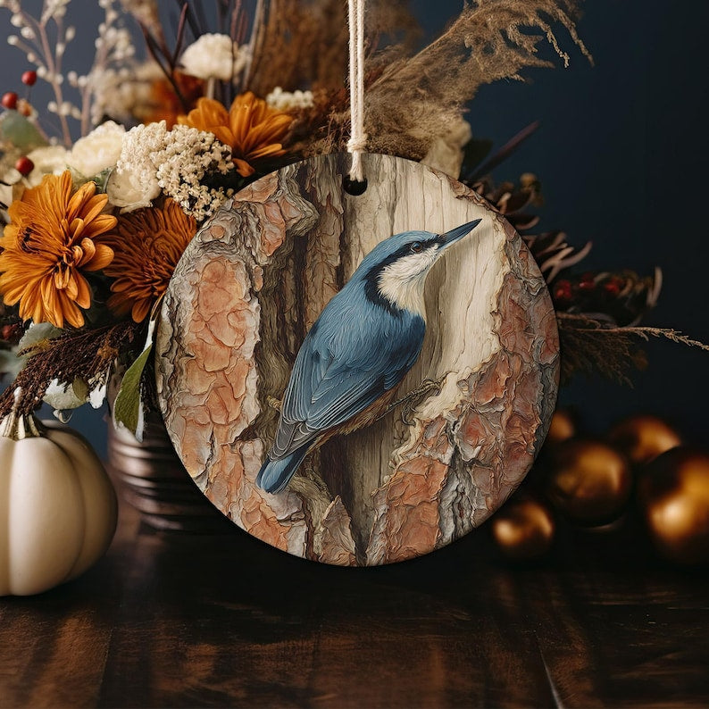 Nuthatch Ceramic Christmas Ornament Handcrafted Woodland Bird Decoration 1763778905432.jpg