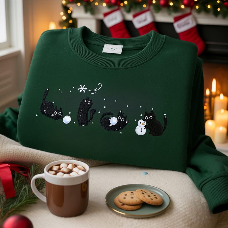 Embroidered Christmas Cat Sweatshirt Funny Holiday Crew Neck 1763780718378.jpg