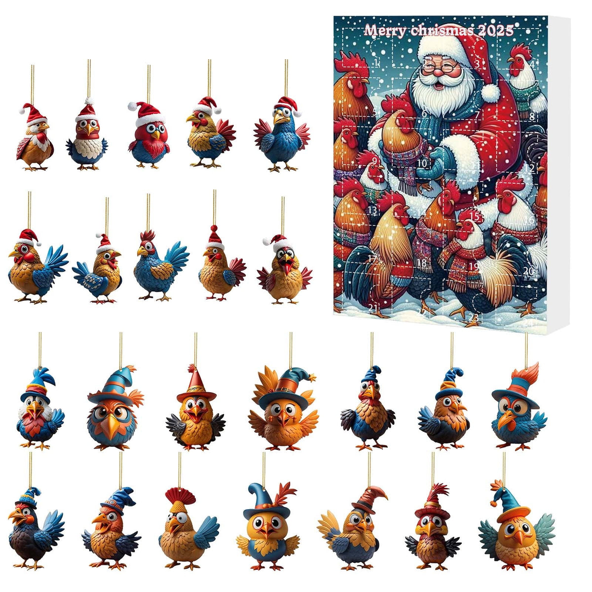 24 Days Christmas Advent Calendar 2025 With 24 Santa Hat Chicken Ornamentsunique Holiday Home Decordaily Xmas Tree Countdown Decorfun Chickens Theme Gift For Adults  Kids  1763784593888.jpg