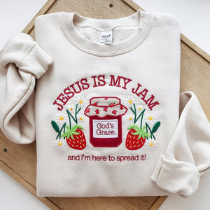 Jesus Is My Jam Embroidered Sweatshirt   Christian Gift For Mom Gods Grace Sweatshirt 1763786586963.jpg