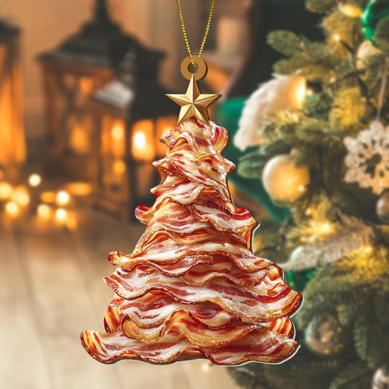 Bacon Tree Wooden Christmas Ornament Funny Food Lover Ornament With Star Top Unique Meat Lover Xmas Tree Decoration Foodie Gift 1763951836604.jpg