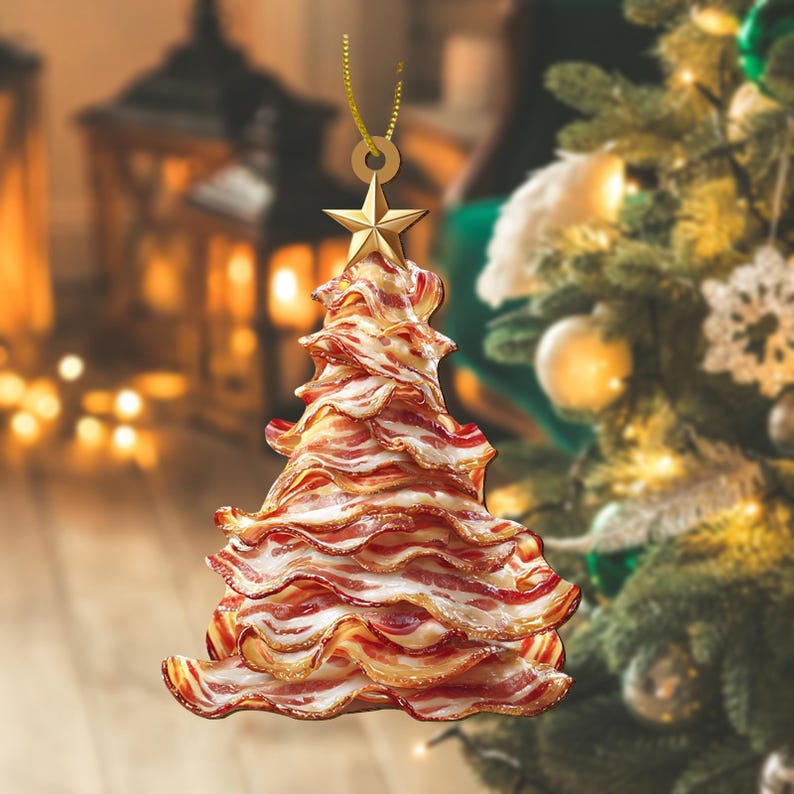 Bacon Tree Wooden Christmas Ornament Funny Food Lover Ornament With Star Top Unique Meat Lover Xmas Tree Decoration Foodie Gift 1763951836610.jpg