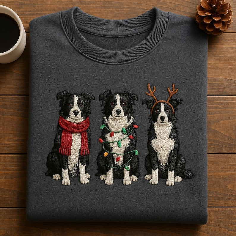 Embroidered Border Collie Christmas Sweatshirt Dog Mom Gift Border Collie Puppy Lights Shirt Cute Dog Lover Holiday Apparel Reindeer 1763974158264.jpg