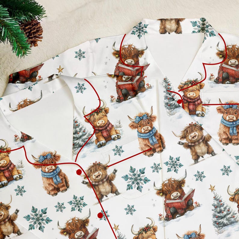 Christmas Highland Cow Pajamas Set Cute Christmas Cow Pajamas Western Christmas Gift Holiday Family Pajamas Highland Cow Kids Pjs Set 1763974441915.jpg