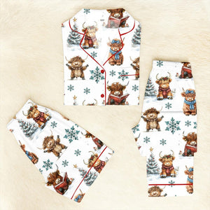 Christmas Highland Cow Pajamas Set Cute Christmas Cow Pajamas Western Christmas Gift Holiday Family Pajamas Highland Cow Kids Pjs Set 1763974441970.jpg