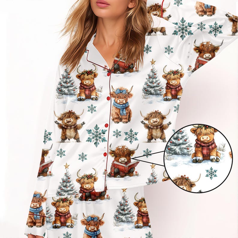 Christmas Highland Cow Pajamas Set Cute Christmas Cow Pajamas Western Christmas Gift Holiday Family Pajamas Highland Cow Kids Pjs Set 1763974442179.jpg