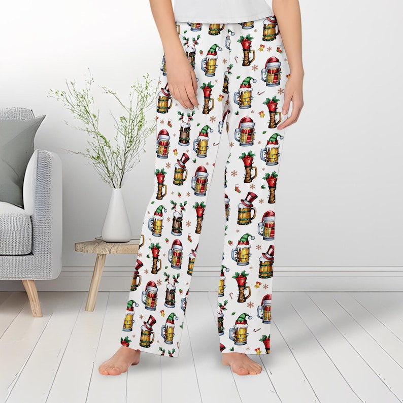 Christmas Beer Pajamas Pants Christmas Drinking Pjs Pants Gift Beer Lover Pajamas Pants Christmas Party Sleepwear Santa Beer Pjs Pants 1763976075883.jpg