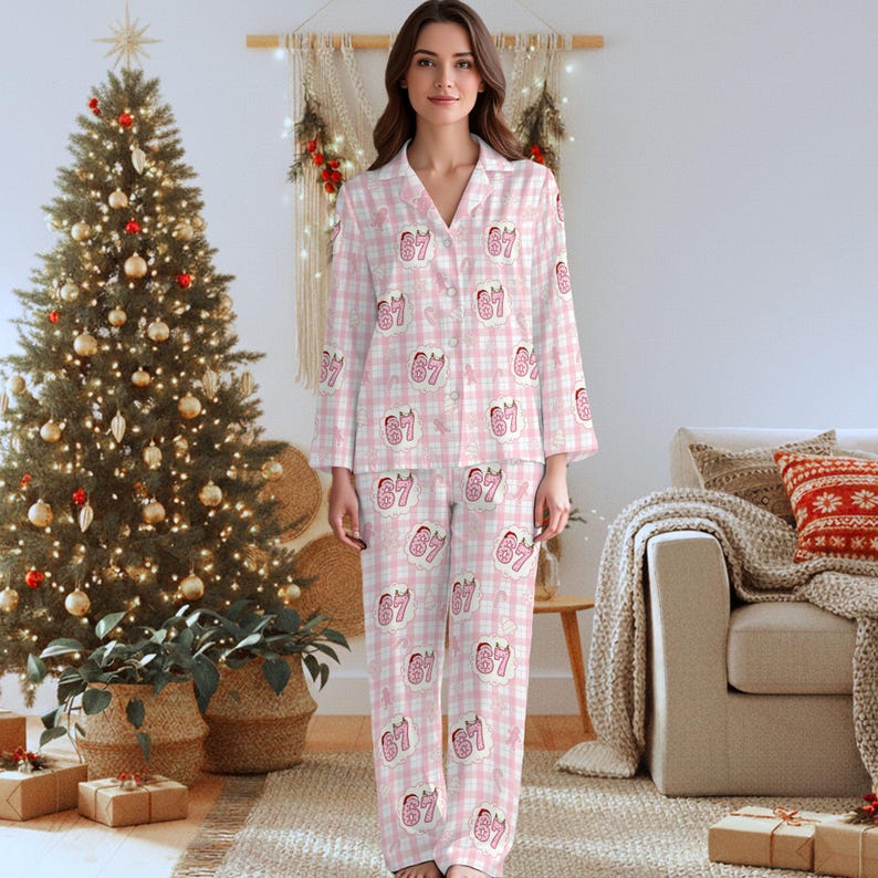 67 Pajamas Pants Six Seven Meme Sleep Pants Funny Christmas 67 Pajama Outfit Family Holiday Sleepwear Set 1763976371247.jpg