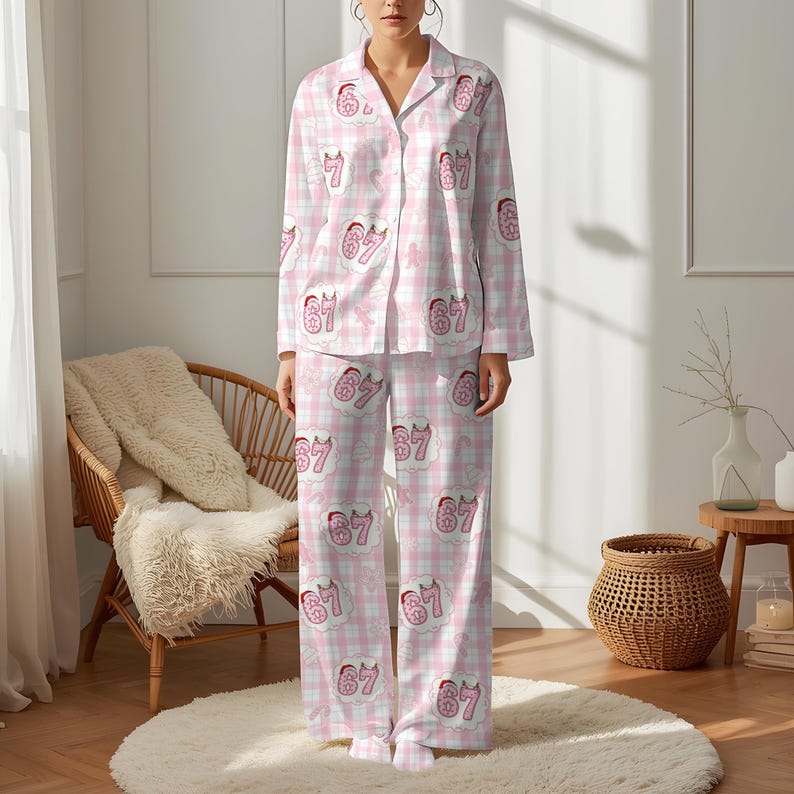 67 Pajamas Pants Six Seven Meme Sleep Pants Funny Christmas 67 Pajama Outfit Family Holiday Sleepwear Set 1763976371311.jpg