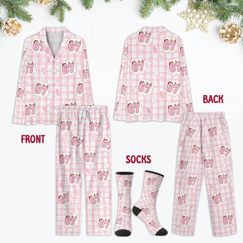 67 Pajamas Pants Six Seven Meme Sleep Pants Funny Christmas 67 Pajama Outfit Family Holiday Sleepwear Set 1763976371869.jpg