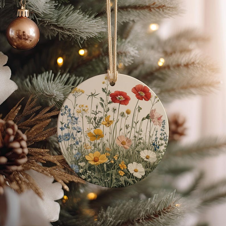 Botanical Ceramic Ornament Wildflower Illustration Handmade Decor Unique Gift Nature Lover Christmas Ornament Gift 1764055455526.jpg