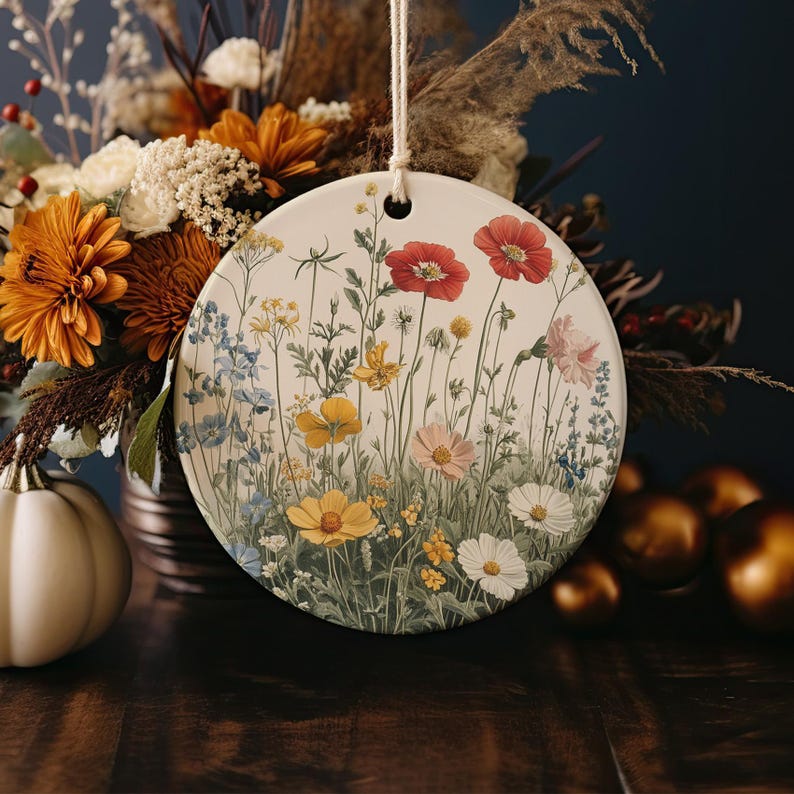 Botanical Ceramic Ornament Wildflower Illustration Handmade Decor Unique Gift Nature Lover Christmas Ornament Gift 1764055455613.jpg