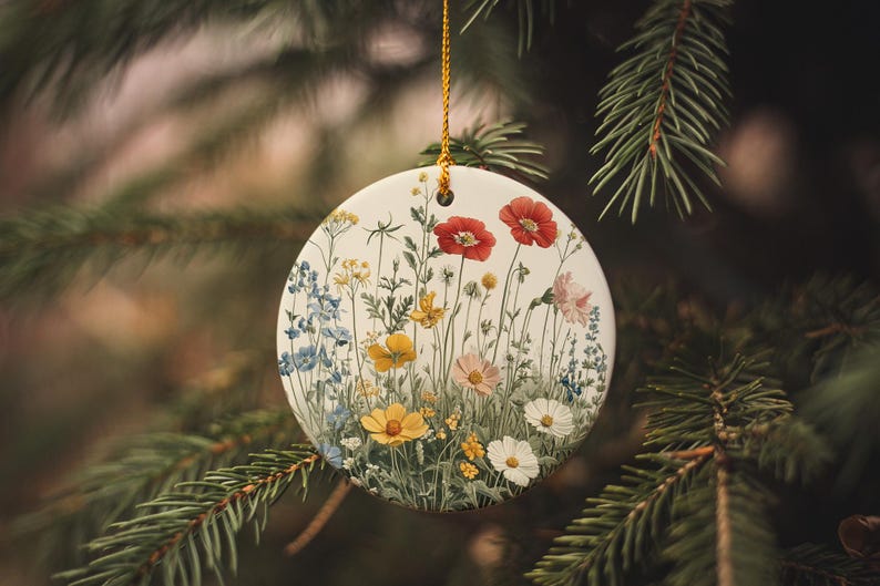 Botanical Ceramic Ornament Wildflower Illustration Handmade Decor Unique Gift Nature Lover Christmas Ornament Gift 1764055455687.jpg