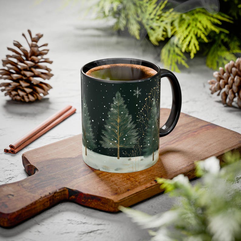 Beautiful Snowy Pine Forest Coffee Mug Christmas Forest Tea Cup Winter Holiday Ceramic Mug Festive Snowy Drinkware Holiday Season Classy Mug 1764058113294.jpg