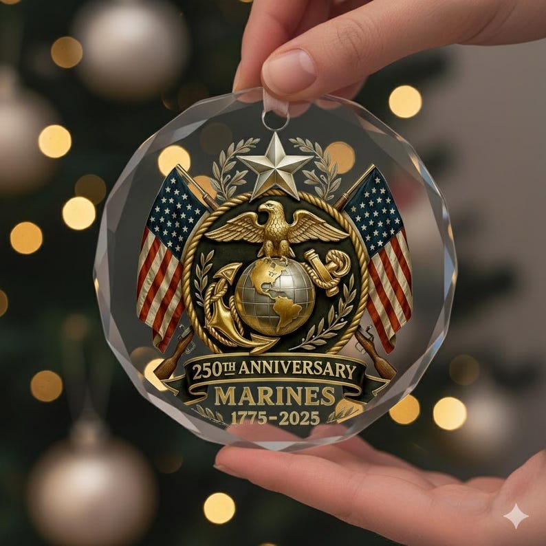 Marine 250th Anniversary Glass Ornament Military Veteran Christmas Gift Keepsake Marine Christmas Tree Decor 1764314682343.jpg