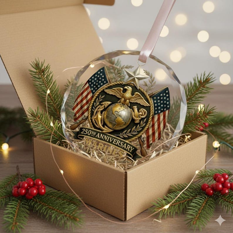 Marine 250th Anniversary Glass Ornament Military Veteran Christmas Gift Keepsake Marine Christmas Tree Decor 1764314682381.jpg