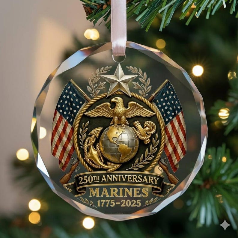Marine 250th Anniversary Glass Ornament Military Veteran Christmas Gift Keepsake Marine Christmas Tree Decor 1764314682395.jpg