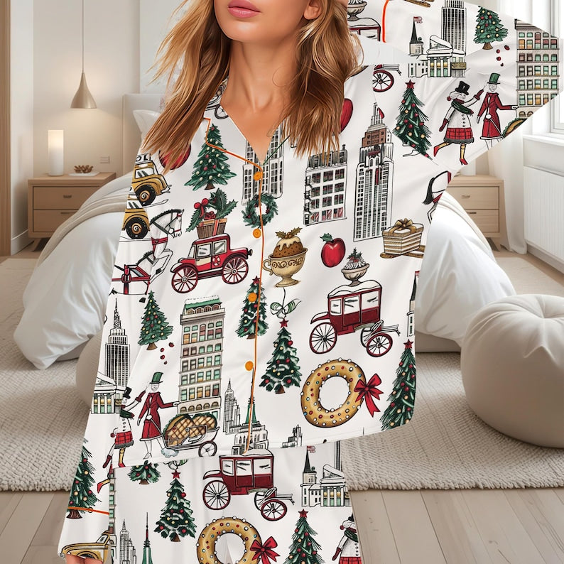 Christmas In New York Pajamas Xmas Pjs Women S Holiday Pjs Set Sleepwear Set For Her Cute Holiday Sleepwear Family Matching Pjs 1764554582030.jpg